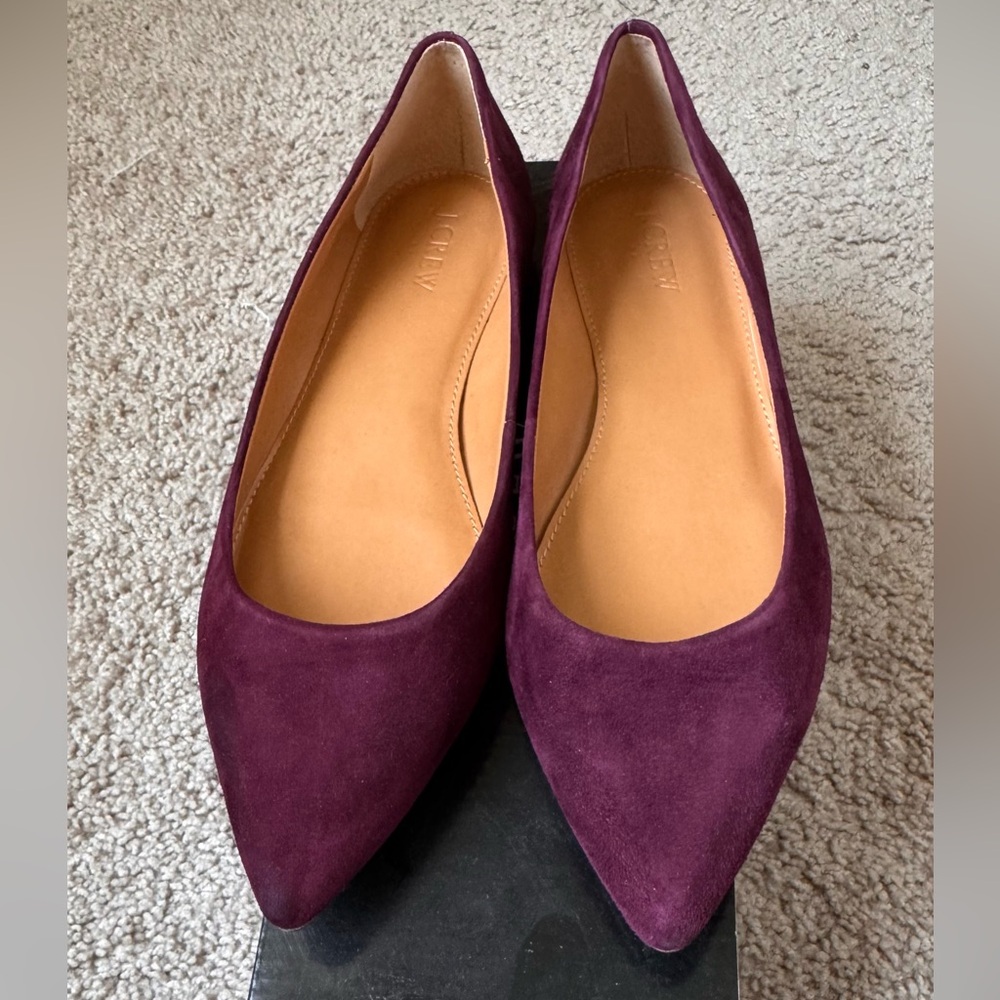 J. Crew  Amelia Purple Suede Flats with Pointed Toe - brand new